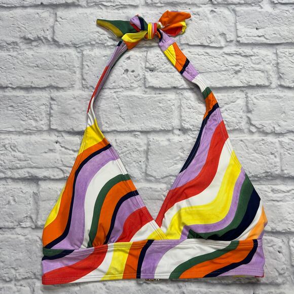 Anne Cole Multicolor Wavy Stripe Marilyn Halter Bikini Swim Top Size S New - Picture 1 of 5